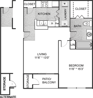 The Madison - One Bedroom - One Bath - 632 Sq.Ft.*