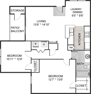 The Brenlin - Two Bedroom - One Bath - 899 Sq.Ft.*